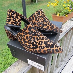 Steven by Steve Madden "Selma" animal print black/tan block heel slides 8M
